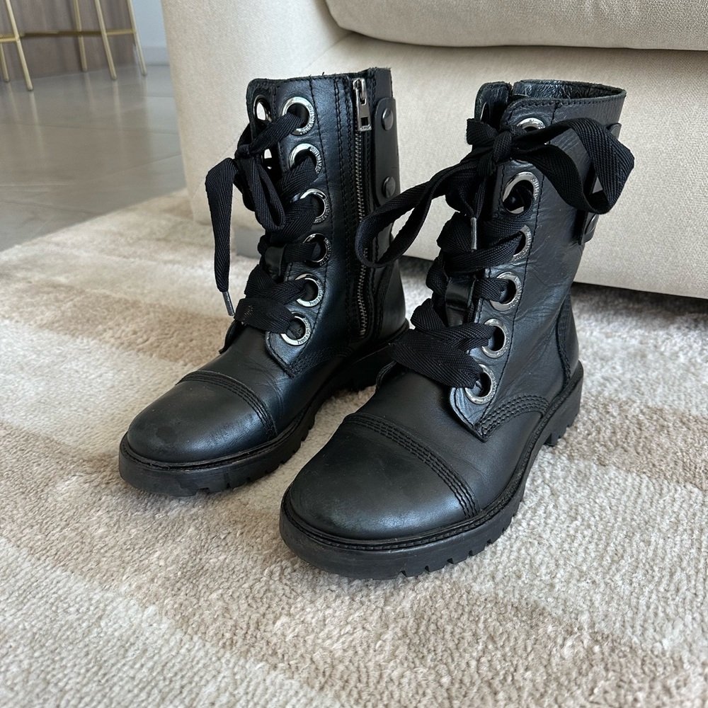Zadig & Voltaire Black Leather Lace-Up Combat Boots